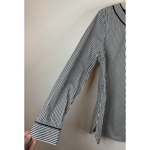 TALBOTS Piped Poplin Tunic Women Large B/W Striped LS Boat Neck Top Nautical - Picture 6 of 12